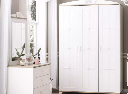 Garnitur Schlafzimmer Kleiderschrank Set 3tlg Kommode Holz Weiß
